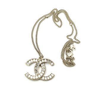 Chanel Gold CC Baguette Crystal Pendant Necklace